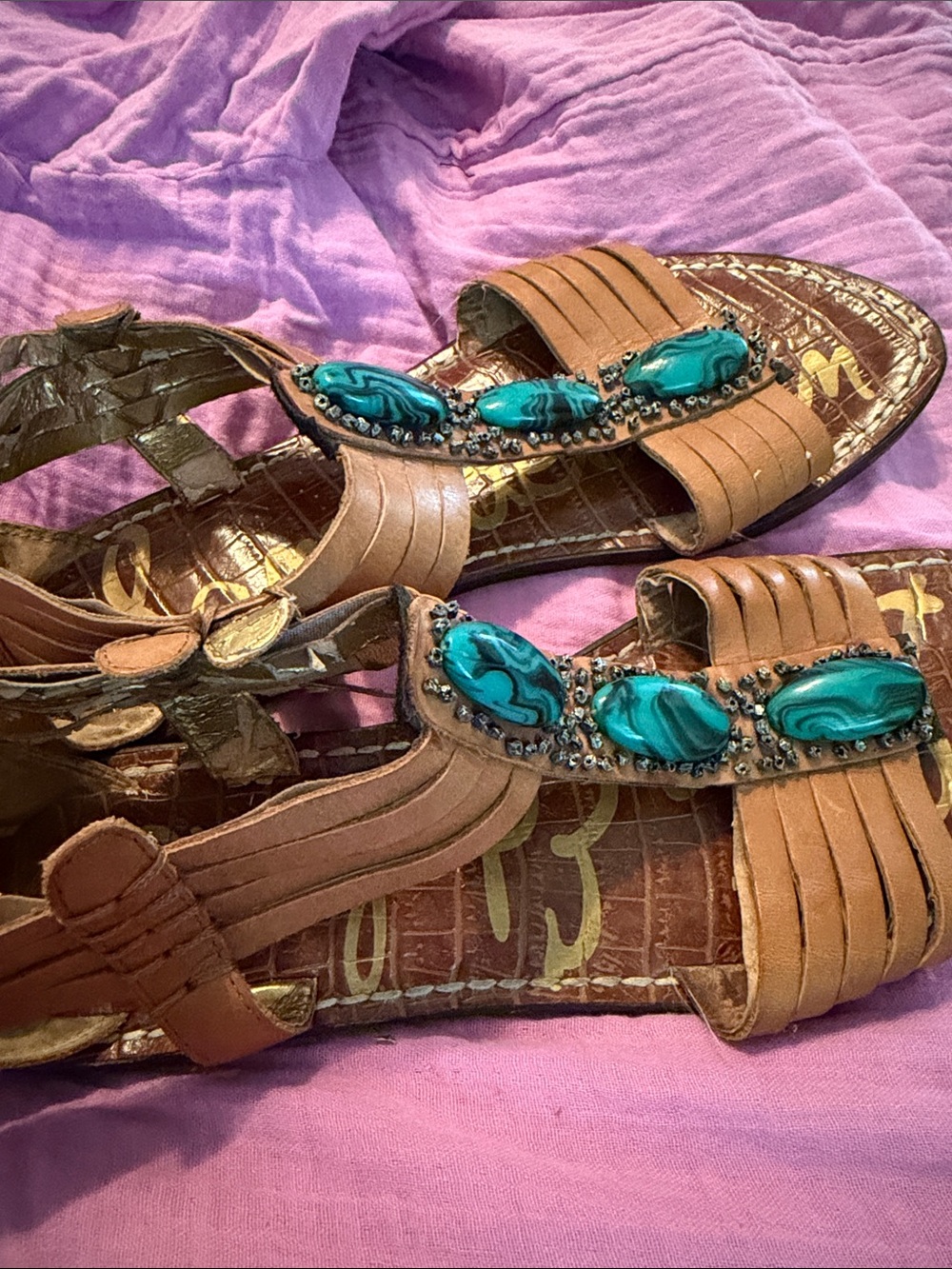 Sam Edelman Brown Leather Sandals with Turquoise Stones